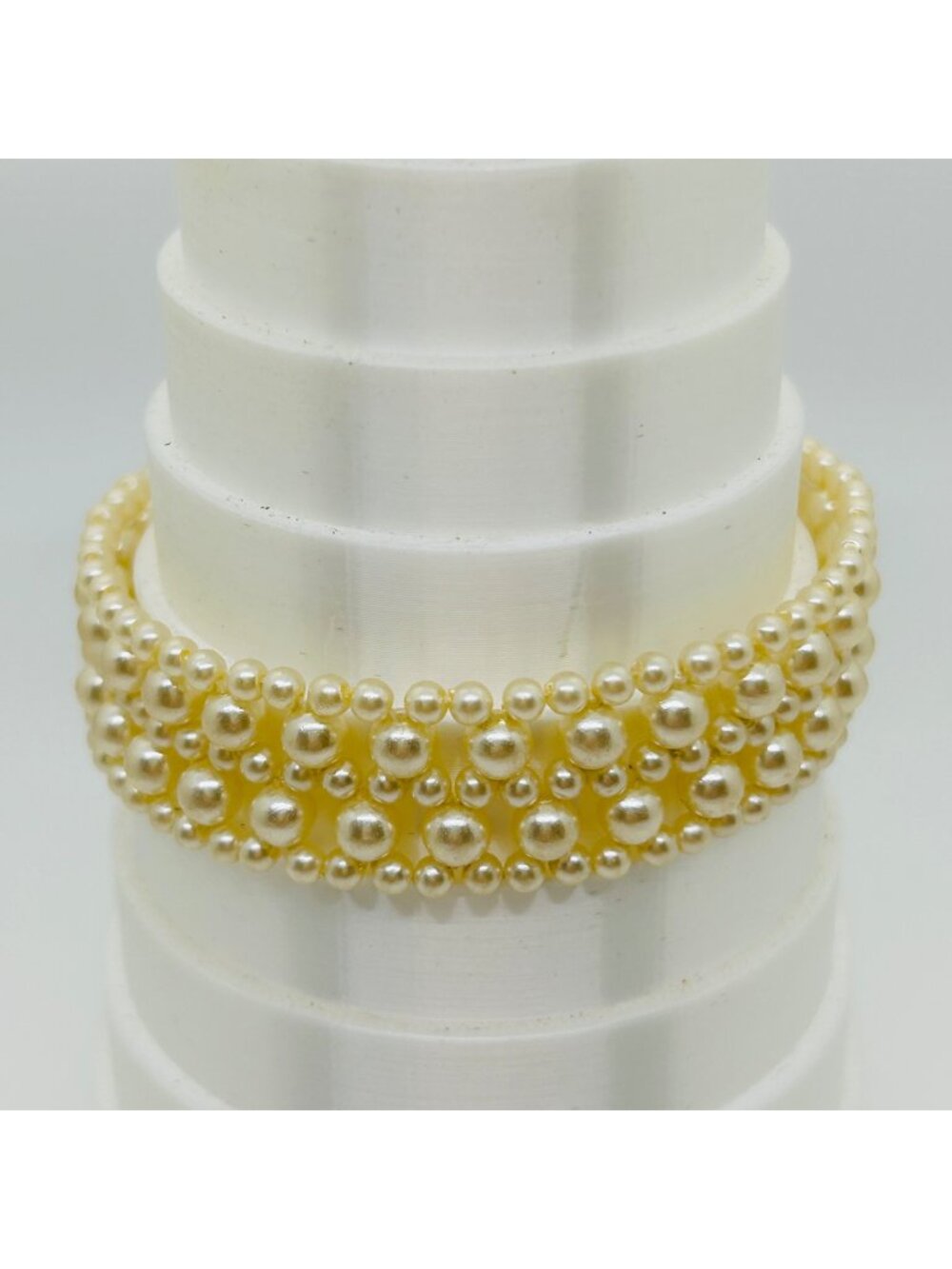 Faux Pearl Multi-Row Woven Lattice Bracelet Vintage Statement Jewelry